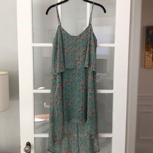 asymmetrical hem green floral dress